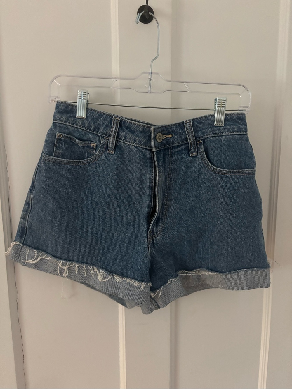 Hollister High-Rise Rolled Hem Denim Shorts - Blue